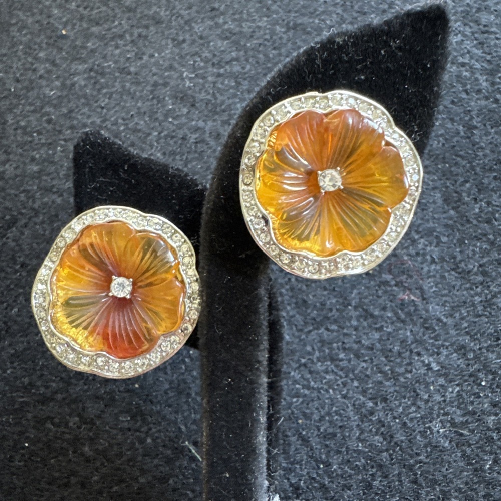 vintage KJL perfect pancy earrings 90's rhinestone faux amber stunning